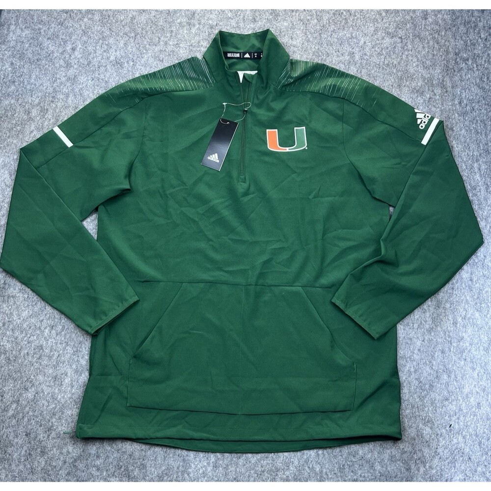 Adidas Men's Miami Hurricanes 1/2 Zip Pullover Lightweight Jacket Green Size M